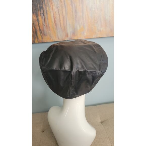 Vintage Oracle USA Black Leather Greek Fisherman Biker Cap – Made in USA – Size - Picture 5 of 8